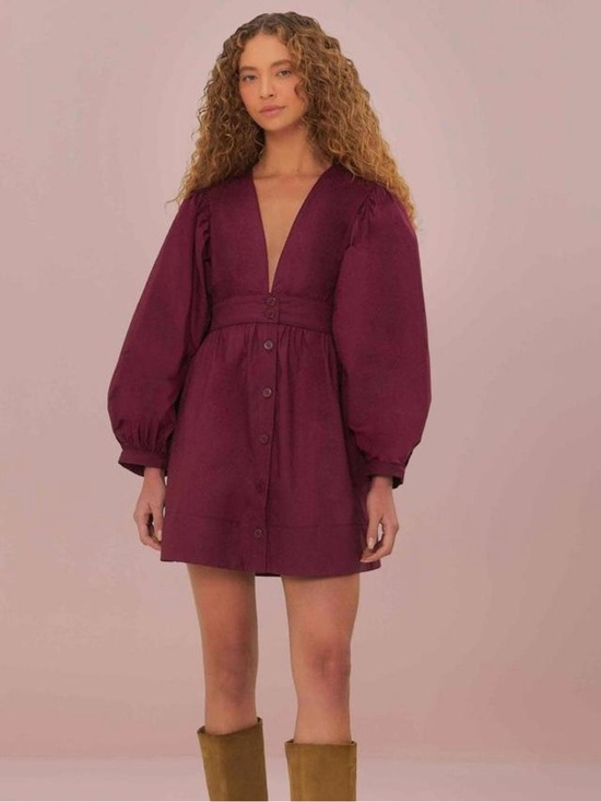 FARM Rio Dresses & Skirts - NWT FARM RIO Burgundy Puff Sleeve Mini Dress